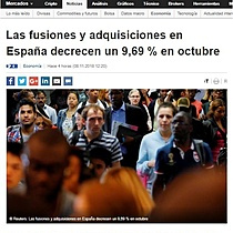 Las fusiones y adquisiciones en Espaa decrecen un 9,69 % en octubre